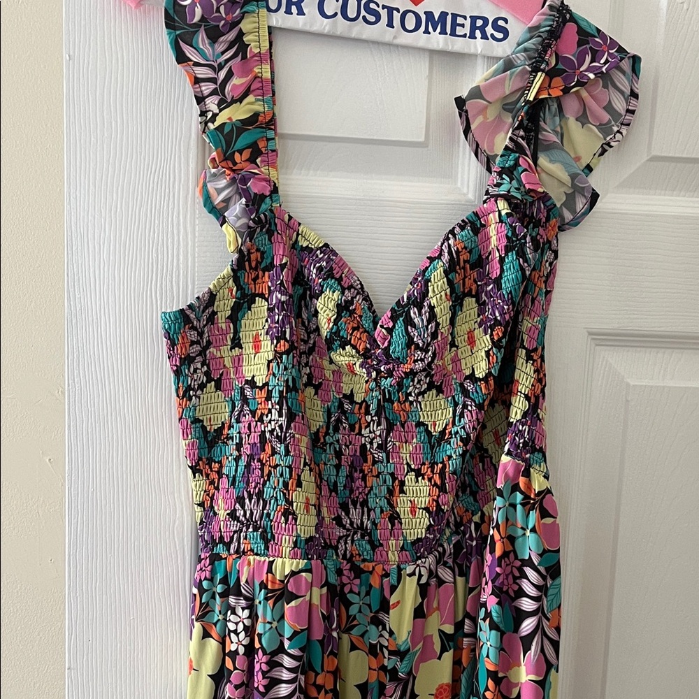 Girls Floral Smocked One-Piece Romper in Multicolor
